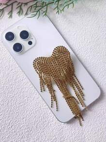 1pc New Creative Tassel Heart Nail Adhesive Universal Phone Holder, Crystal Telescopic Air Cushion Phone Stand, U Shape Finger Ring Grip, Elegant High-End Rhinestone Tassel Stand For Women Compatible With IPhone, Android Phone, Gift For Birthday, Family, Friends Phone Accessories