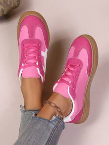 大码女式系带运动鞋，现代时尚户外休闲运动鞋，适合街头、校园、百搭 - 玫紅色 - 查看 5