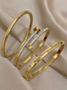 Pulseiras elegantes de aço inoxidável banhadas a ouro 18K com diamantes e zircônias para mulheres, presente para mães, presente para professores, joias para viagens de verão na praia, joias estilo boho, acessórios para raves/baile de formatura/festas/diários, presente de volta às aulas, presente de aniversário, presentes para madrinhas, acessórios para o Orgulho LGBTQIA+