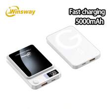 Winsway 5000mAh Magnetic Wireless Power Bank, Convenient Wireless Magnetic Charging, Dual Devices Parallel Power Supply, Ultra-Thin Body For Easy Boarding, LED Digital Display Shows Power Level - White - View 2