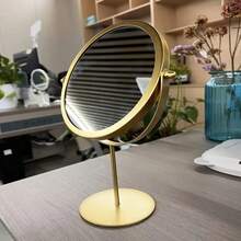 1pc Desktop Makeup Mirror For Women, Dorm And Student Portable High Definition Rotary Vanity Mirror - Gold - View 3