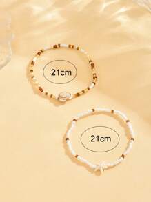 2 pièces Ensemble de bracelets de cheville bohème perlés, bijoux de plage en coquillages dorés, accessoires de mode pour vacances convenant à un port quotidien et aux voyages
