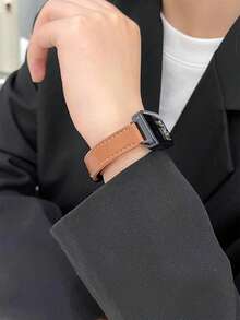 1 Dây đeo đồng hồ bằng da có khóa từ có thể gập lại, tương thích với Band 10/9/8/7 phiên bản NFC - màu nâu - Xem 4