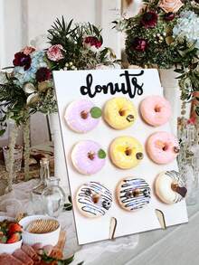 1 套木制甜甜圈展示架（可放置 9 个甜甜圈）、节日派对食物展示架、DIY 甜点装饰道具甜甜圈支架、蛋糕装饰架、生日派对蛋糕架、蛋糕支架、蛋糕装饰、婴儿派对装饰蛋糕架、婚礼甜点托盘、性别揭秘派对用品甜甜圈架、木制食物托盘、宴会甜点展示架、蛋糕托盘