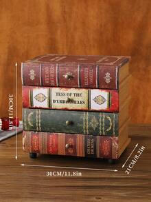 1 件复古美式木质和皮革仿书装饰带抽屉,多用途收纳盒 - 彩色 - 查看 4