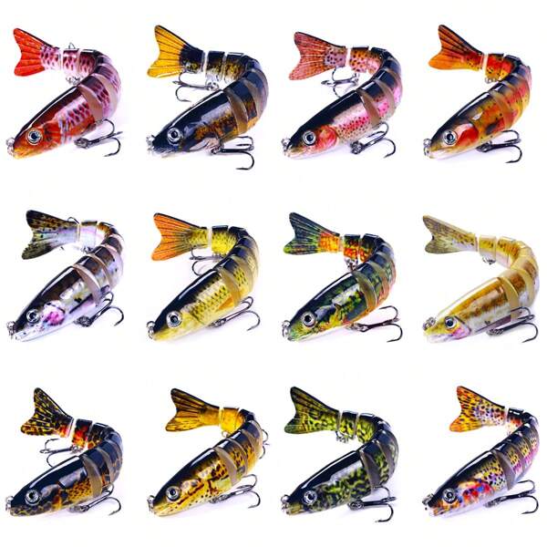 HENGJIA 12 pièces Leurres de pêche articulés qui coulent - Boîte de kit - 5.04 pouces (12,8 cm) 18 g - Attrapez plus de poissons !
