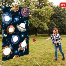 1pc Energetic Outer Space Themed Backdrop Banner - Galaxy Party Background, Suitable For Indoor/Outdoor Birthday Celebrations, Etc - Colorful Space Themed Decorations With Planets, Rockets, And UFOs, Space Party Decorations - Multicolor - View 4