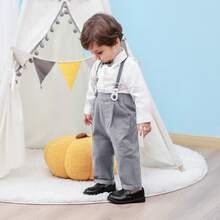 Summer Newborn Baby Boy Gentleman Outfit 3-Piece Set White Long-Sleeved Bib Trousers Suit Suitable For 1-5 Years Old Children's Clothing Suit