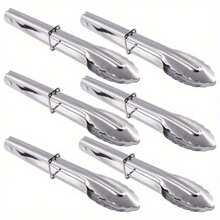 Mini Stainless Steel Food Tongs With Silding Rings 7 Inch Set Of 6 Small Clam Shell Service Tongs For Serving Appetizers Desserts Salads Barbecue And Cooking - 6 Silver - View 7