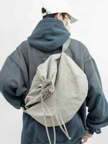 新款简约抽绳包，男士纯色单肩包，大学生复古手提包，斜挎包，适合旅行、通勤、购物、校园