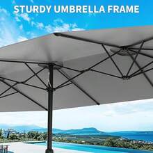 mteryoing 13FT Outdoor Umbrellas For Patio, Double-Sided Rectangular Patio Umbrella Market Umbrella With Base Waterproof And Windproof Fade Resistant Canopy For Deck Pool Garden Backyard - Grey - View 8