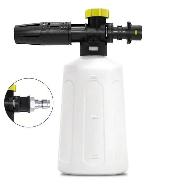 Cannone per schiuma regolabile da 750 ml, pistola per schiuma con attacco rapido da 1/4", intervallo di pressione: 100 bar - 200 bar (1400 psi - 3000 psi), compatibile con i lavatori Karcher K2 K3 K4 K5 K6 K7, adattatore per spruzzatore di schiuma rimovibile