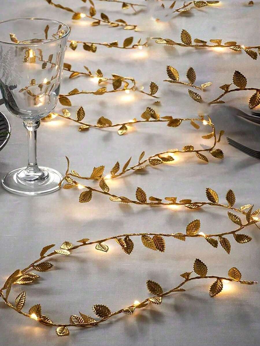78-Inch Gold Leaf Fairy String Lights, Wedding Table Decor Lights, Indoor Holiday Wreath Fairy Lights (Batteries Not Included), Suitable For Wedding Table Center Decor, Wedding Backdrop Decor, Christmas Tree Decor