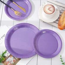 100Pcs Lavender Tableware Set Graduation Light Purple Disposable Dinnerware Set 50Pcs Paper Plates 25Pcs Napkin 25Pcs Cups For School Wedding Birthday Bride Shower Party Supplies Table Decor - 彩色 - 查看 5