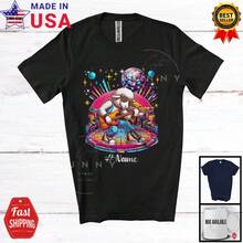 Good Quality Disco Sheep Playing Guitar; Joyful Custom Name Farmer Guitarist; Music T-Shirt - Black - View 1