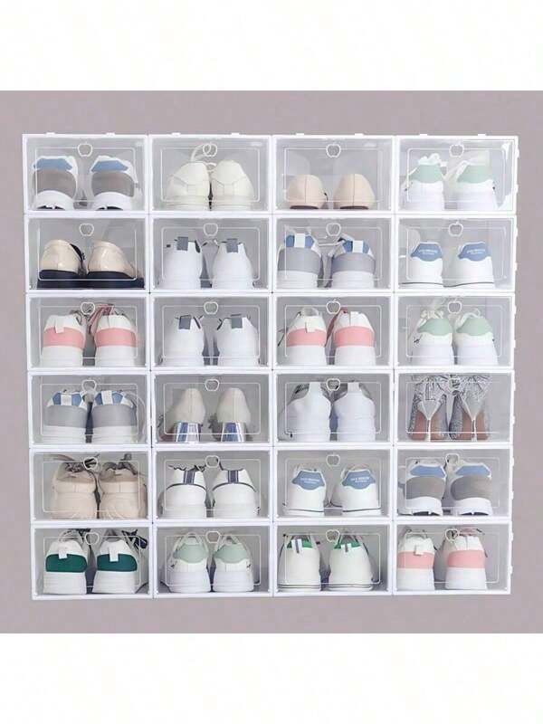 Thick Shoe Box Foldable Stackable Plastic Shoe Rack Organizer, Clear Storage Cabinet For Space-Saving Multi-Layered Shoe Storage