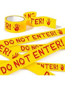 1pc Halloween Bloody Handprints Caution Tape - Plastic Horror Warning Ribbon For Zombie Party Decor, Barrier & Scare Accessory - Multicolor - View 1
