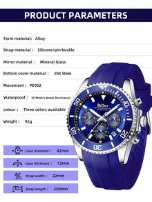 1 件 BIDEN 男士手表，带潜水表圈、计时码表、防水、夜光设计、橡胶表带、优雅运动模拟日期