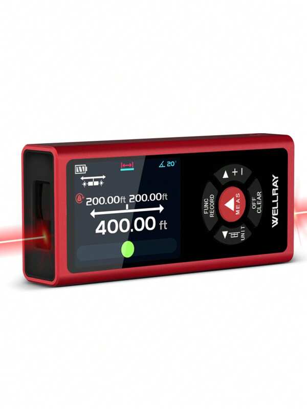 WELLRAY Laser Messgerät mit Aluminiumgehäuse, bidirektional 400Ft/In/Ft-In Laser Messgerät mit Magnet, aufladbar, Laser Entfernungsmesser mit großem LCD-Display, digitales Bandmaß, elektronischer Wasserwaage