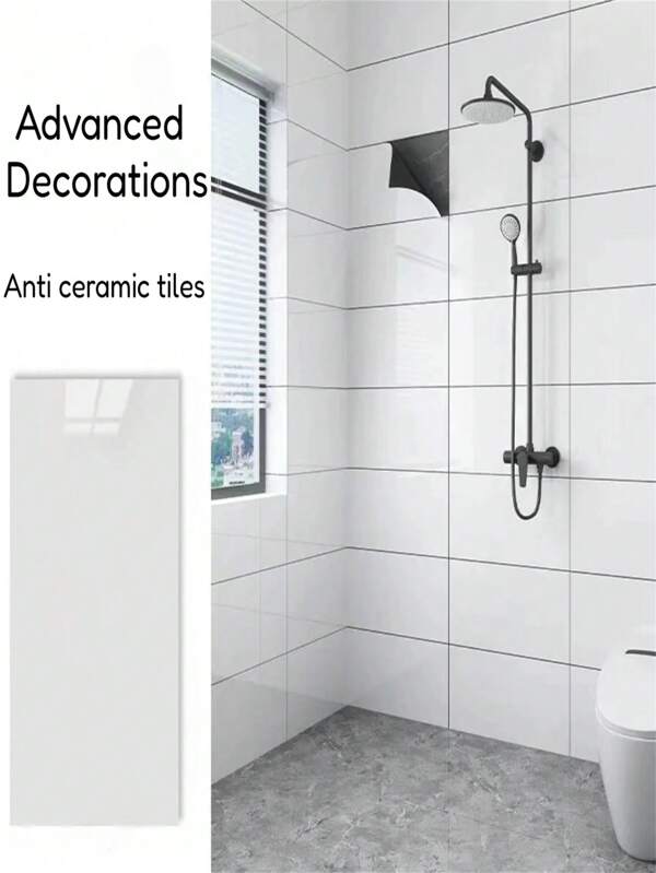 10pcs Ceramic Tile Wall Stickers, Faux Tile Decor, Bathroom Waterproof Moisture-Proof Wall Stickers, Self-Adhesive