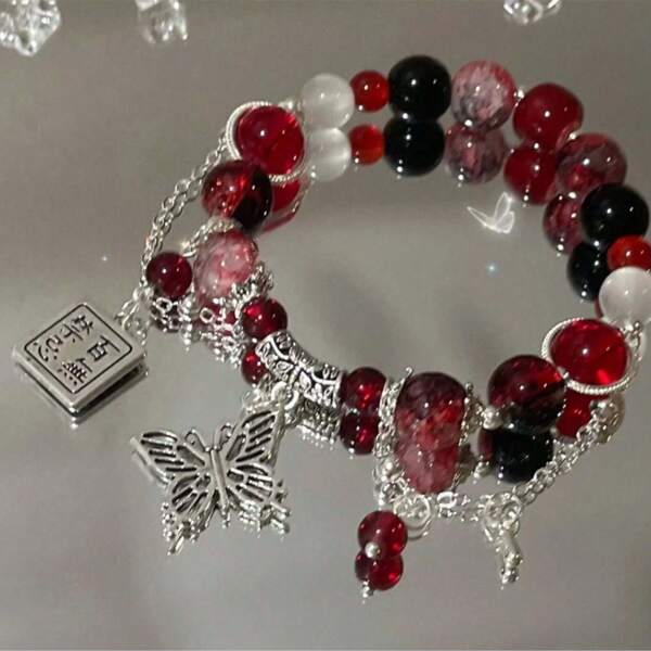 1pc Dopamine Gradient Butterfly Bracelet, Faux Crystal Daily Wear Bracelet For Women