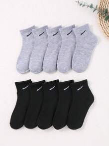 10 Pairs Of Black And Gray Children's Short Elastic Stretch Soft Socks, Comfortable And Soft, Suitable For Daily Wear And Sports, Simple And Stylish Boy's Girl's Socks Sports Socks