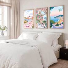 3幅城市旅行主题帆布墙画，粉色风景画，少女海报，Y2K美学装饰，适用于卧室、客厅、大学宿舍，送给她的礼物，不含画框 - 彩色 - 查看 3