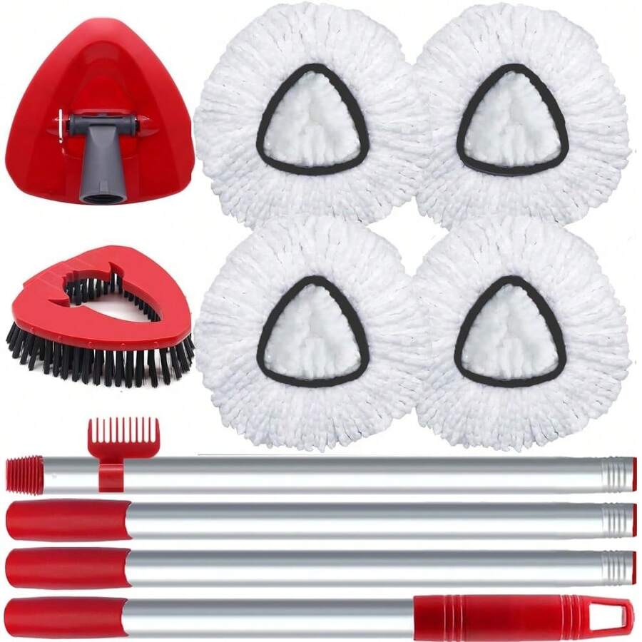 Local Delivery--Spin Mop Head And Brush Replacement Compatible With O Cedar EasyWring 1-Tank System, 4 Mop Replace Heads, 1 Handle, 1 Base And 1 Scrub Brush Combo Set 002