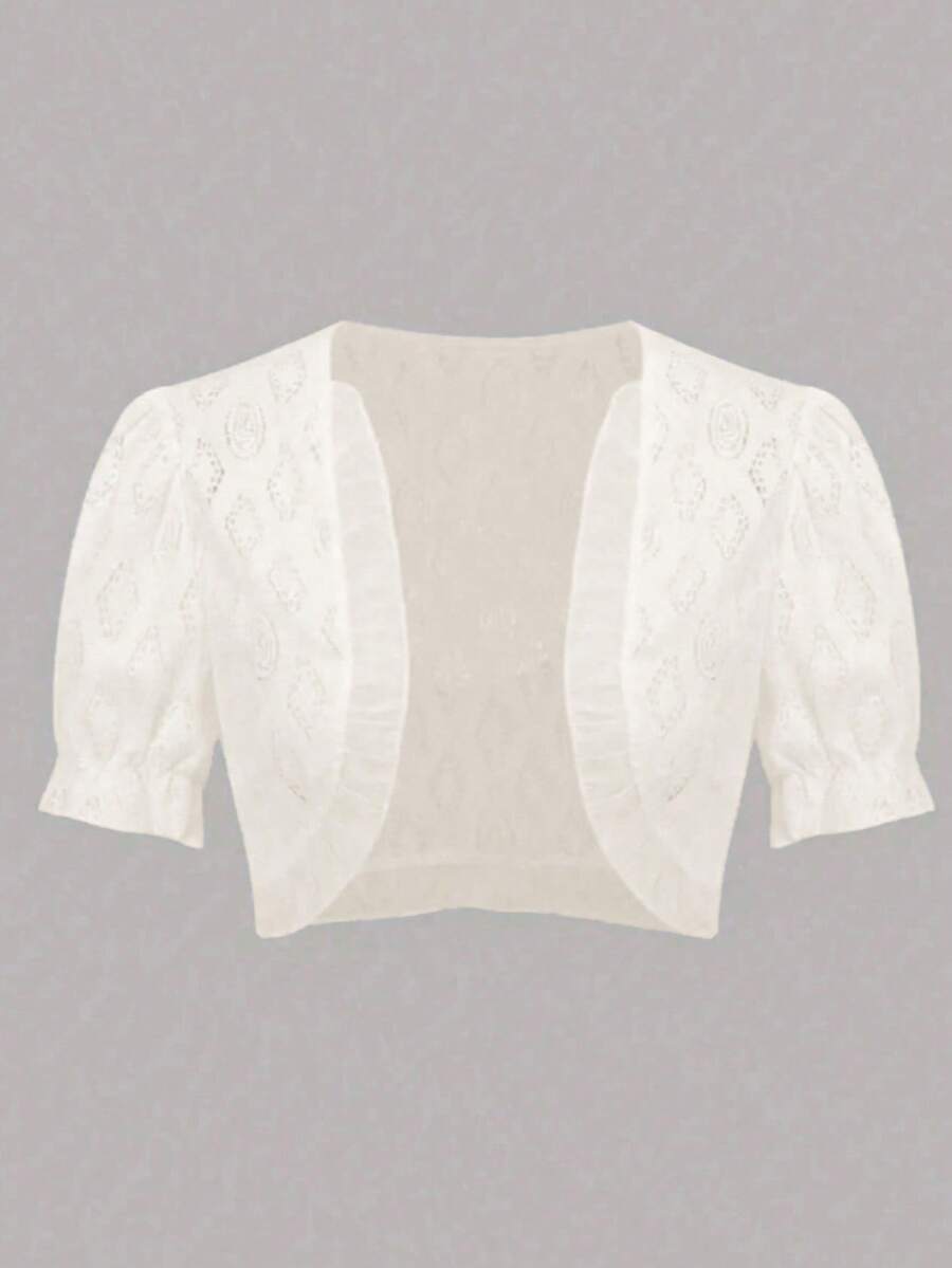 夏季女士镂空蕾丝短上衣，优雅泡泡短袖，女士服装