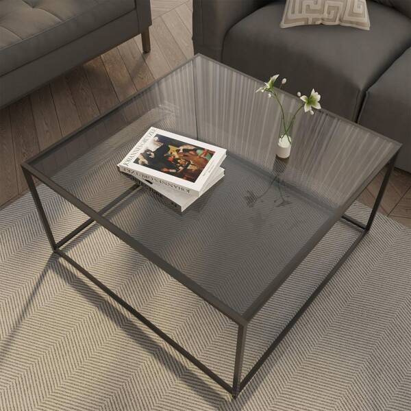Glass Coffee Table Modern Center Table,Minimalist Coffee Table Sofa Side Tea Table For Living Room,Tempered Glass-Top With Sturdy Metal Frame, Easy Assembly,26.4 X 26.4 X 15.7 Inches, Gold