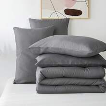 2/3 Pieces Luxury Solid Color Comfortable Breathable Comforter Set, Anti-Shrink And Anti-Fading Luxury Hotel-Grade Easy-Care Comforter Set, Machine Washable, High-Quality Bedding For All Seasons, Daily Holiday Gifts - Xám - Xem 12