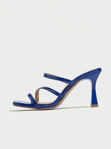 Women's Crystal Decor Peep Toe Mules Chunky High Heel Sandals, Fashionable & Comfortable For Daily Wear, Outdoor, Party, Summer, Blue