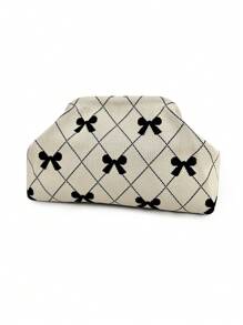 Bolso de embrague de punto a rayas y parches de moda, bolsa de maquillaje con estructura duradera y patrón ondulado de punto, bolsa de almacenamiento elegante para exteriores, bolsa de playa de vacaciones, bolsa de fiesta y noche, artículos de viaje portátiles de uso diario