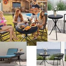 Small Outdoor Patio Side Table, Metal Bistro Table Round With Tempered Glass Tabletop, Compact Coffee Desk, Weather Resistant Portable End Table, Black