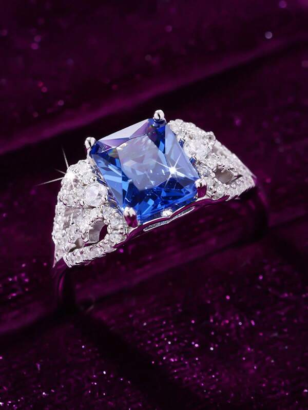 1 pezzo Anello elegante e lussuoso in argento sterling S925 da donna, di forma quadrata, brillante e dignitoso, adatto per feste, vacanze, compleanni, matrimoni, fidanzamenti, anniversari e uso quotidiano