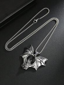 1pc European & American Gothic Style Bat Pendant Necklace, Halloween Gift Accessory, Large Gold-Tone Stainless Steel Gothic Jewelry Necklace, Personalized Black Necklace, Daily Wear For Men - New Bat Necklace - View 10