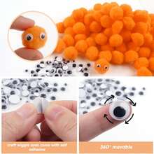 200 个橙黄色绒球 1 英寸工艺绒球艺术和工艺品用品，含 100 个活动眼珠，适用于 DIY 工艺品项目家居装饰