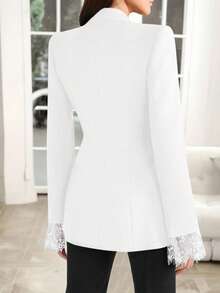 时尚优雅的黑色纯色蕾丝拼布西装外套 - 白色 - 查看 3