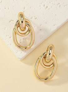 1pair Fashionable Gold Tone Metal Multi-Turn Knotted Design Stud Earrings For Women, Double Hoop Studs, Statement Dangling Earrings, Unique Earrings.(The Color Of The Product May Vary Slightly Under Different Displays/Lighting Conditions)