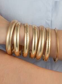 7 Pcs Chunky Wheels Metal Cuff Bangles Bracelets Set , Women Bracelets Set , Stacked Bangles Jewelry For Women , Chunky Wheels Cuffs Bangle Set
