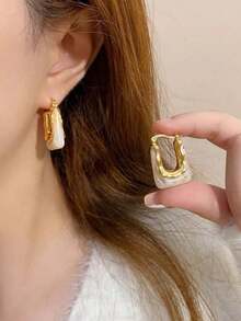 Geometric Design Earrings - White - View 3