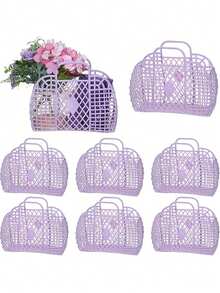 5pcs-Colorful Jelly Gift Basket, Beach Bag Reusable Tote Bag Plastic Easter Egg Basket, Baby Shower, Back To School, Birthday Gift Basket Back To School, School Thingsfor Girls/Boys, Backpack,School Supplies