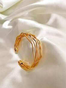 1pc Multi-Color Adjustable Open Geometric Bangle Bracelet, Suitable For Daily Wear, Gatherings And Gifts - Yellow Gold - View 8
