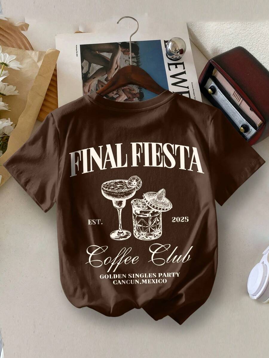 Áo thun cổ tròn in chữ và hình đồ uống Young Boy Casual mùa hè - Cà phê nâu - Xem 1