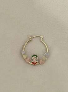 2 peças Brincos de Argola Dourados com Formato de Coração Minimalista da Virgem Maria, Incrustação de Cubic Zircônia, Adequados para Uso Diário das Mulheres e Presentes de Feriado