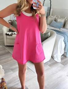 Women's Summer Sleeveless Mini Dress With Built-In Shorts - Rosered - View 8