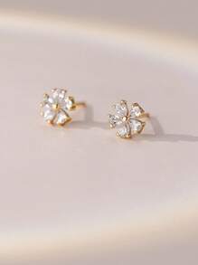 1 par de pendientes minimalistas de flor de cerezo de circonita para mujer, pendientes pequeños de flor brillante de circonita incrustada en cobre, de moda y versátiles