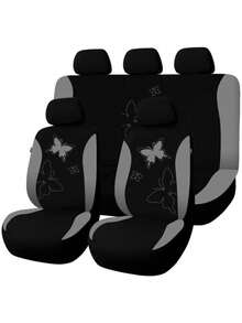 Butterfly Pattern Car Seat Covers Full Set – Universal Fit For SUV/Sedan/Van (5 Headrest Covers + 2 Front Seat Covers + 2 Rear Seat Covers) | Airbag Compatible, Stylish & Practical - Type a - View 16