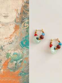 1 Pair Of Handmade Made 925 Silver Summer Bohemian Style Earrings, Made Of Natural Stones, Suitable For Parties, Beaches, And Vacations To Wear