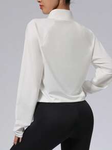 Women's Stand Collar Sports Jacket With Pockets, Everyday Casual Zipped Windbreaker For Running, Workout, Yoga - White - View 4